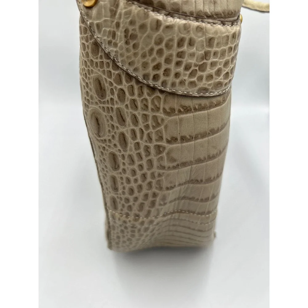 Brahmin Melbourne Duxbury Satchel Sand Shell Croc Embossed Leather Tote Bag